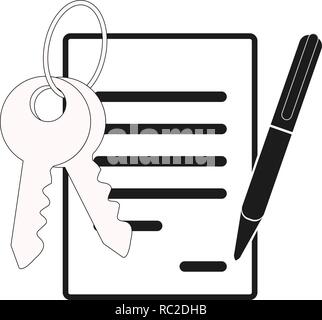 Loan application approved with car key and pen for sign signature concept on blue background graphic illustration Stock Vector