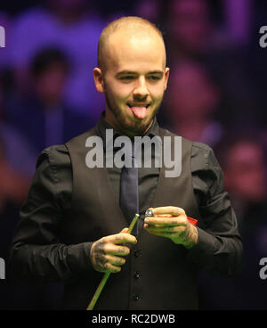 Luca Brecel during day one of the 2019 Dafabet Masters at Alexandra Palace, London. Stock Photo