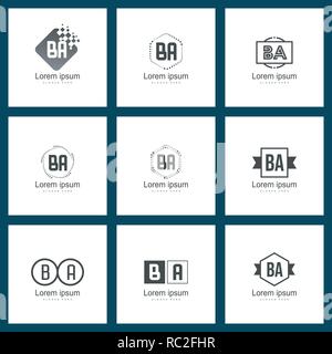 Set of letter logo. Initial BA Logo Template Vector Design Stock Vector