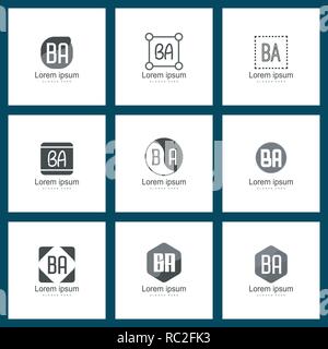Set of letter logo. Initial BA Logo Template Vector Design Stock Vector