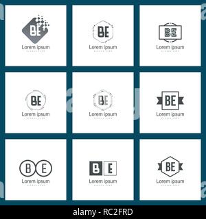 Set of letter logo. Initial BE Logo Template Vector Design Stock Vector