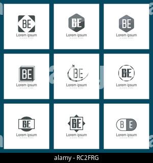 Set of letter logo. Initial BE Logo Template Vector Design Stock Vector