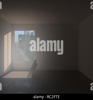 ladder in a hole inside an empty room 3d illustration Stock Photo