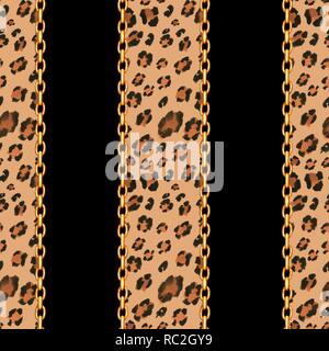 Seamless leopard pattern and golden chains Stock Photo - Alamy