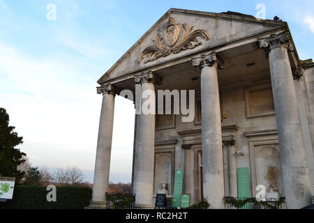 Redevelopment of Beckenham Place Park, south east London, January 2018. The frontage of the Georgian Palladian mansion with its pillars Stock Photo