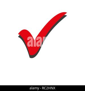Red check mark icon. Tick symbol in red color, vector illustration