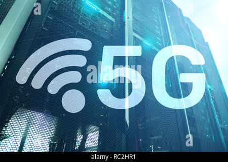 5G Fast Wireless internet connection Communication Mobile Technology concept. Stock Photo