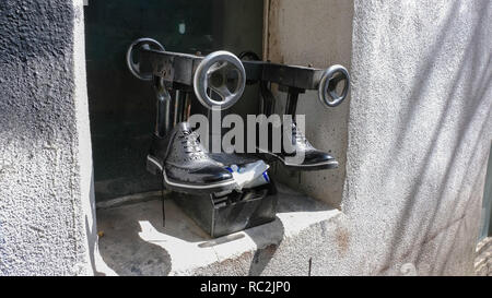 shoe magnifying machine.an old machine with manual adjustment Stock Photo