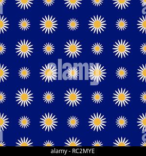 Floral vector seamless pattern with daisies. Texture in rustic style. Chamomiles on a blue background. Trendy symbol concept for bedding, fabric, text Stock Vector