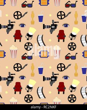 Seamless vector pattern with movie elements Stock Vector