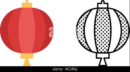 Drum Lantern icon set, Chinese traditional decoration symbol Stock Vector
