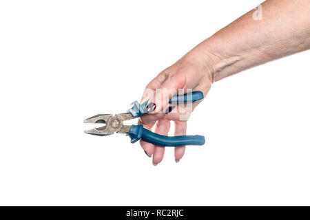 female hand with open pliers Stock Photo