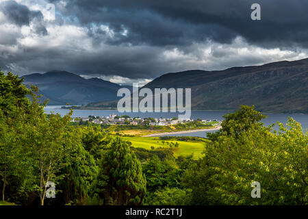 City Of Ullapool And Loch Broom At The Atlantic Coast In Scotland Stock Photo