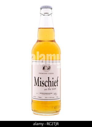SWINDON, UK - JANUARY 13, 2019: Mischief on the river Premium Cider from Colcombe house the Herefordshire cider makers Stock Photo