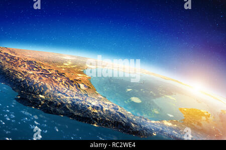 Mexico in sunrise on planet planet Earth with network. Concept of ...