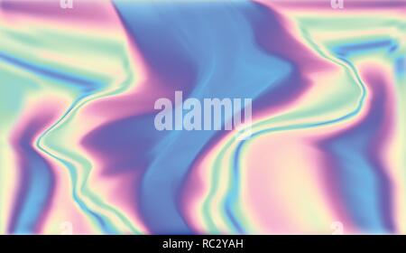 Holographic real texture in blue pink green colors with scratches and irregularities. Holographic color wrinkled foil. Holographic rainbow foil abstra Stock Vector