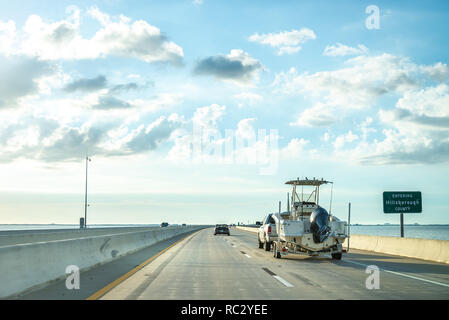 Saint Petersburg, USA - jun 16, 2018: Driving through the Bob Graham Sunshine Skyway Bridge Stock Photo