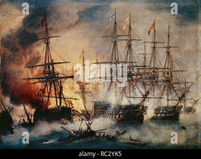 Thomas Luny / 'The Battle of Navarino, 20 October 1827', 1828, Oil on canvas, 46 x 52,1 cm. Author: LUNY, THOMAS. Location: NATIONAL GALLERY. LONDON. ENGLAND. Stock Photo