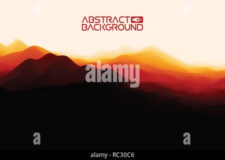 3D landscape Background. Black red Gradient Abstract Vector Illustration.Computer Art Design Template. Landscape with Mountain Peaks Stock Vector