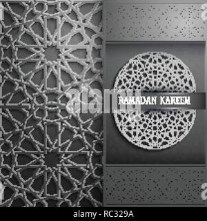 3d Ramadan Kareem greeting card,invitation islamic style.Arabic circle pattern.Islamic brochure Black background islam Stock Vector