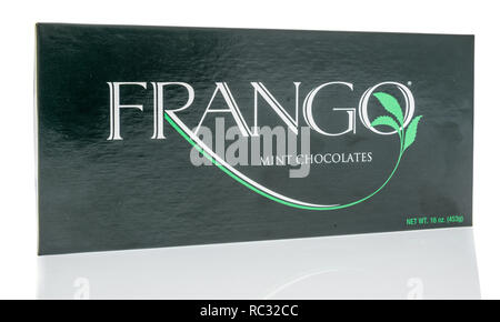 Winneconne, WI - 30 December 2018: A package  of Frango mint chocolates on an isolated background. Stock Photo