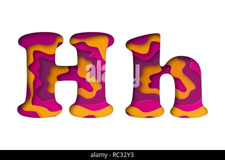 Modern paper art of the colored letter H. Vector illustration. Letter H is cut from paper isolated. Stock Vector