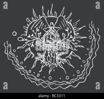 Sketch of a cuckoo clock - bright on dark by jziprian Stock Vector