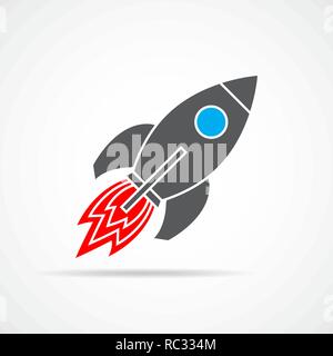 Gray rocket icon in flat design. Simple rocket icon isolated on light background. Vector illustration. Stock Vector