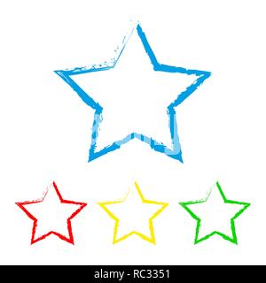 Abstract star icon in hand drawn style. Set of colored stars, isolated on white background. Vector illustration. Stock Vector
