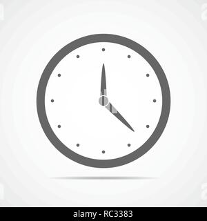 Clock icon in flat design. Vector illustration. Gray clock icon isolated on light background. Stock Vector