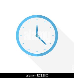 Clock icon with arrows in flat design. Vector illustration. Blue clock icon with long shadow on white background. Stock Vector