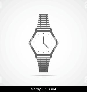 Wristwatch icon in flat design. Vector illustration. Gray wristwatch icon isolated on light background. Stock Vector