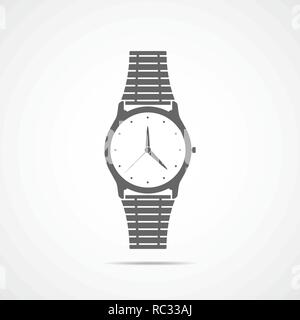 Wristwatch icon in flat design. Vector illustration. Gray wristwatch icon isolated on light background. Stock Vector