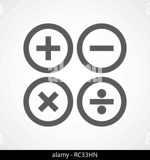 Basic mathematical symbols in flat design. Vector illustration. Gray mathematical symbols on light background Stock Vector