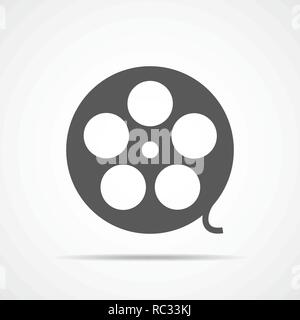 Filmstrip in flat design. Vector illustration. Gray videotape or film reel, on a light background. Stock Vector