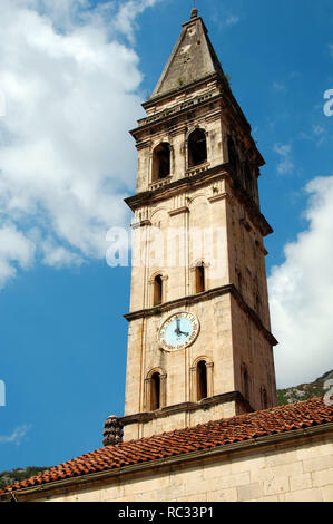 REPUBLIC OF MONTENEGRO. Perast. Saint Nicholas Church. Tower. Stock Photo