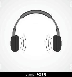 Black headphone icon, isolated on light background. Vector Illustration. Stock Vector