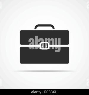 Black briefcase icon in flat design. Briefcase, isolated on light background. Vector illustration. Stock Vector