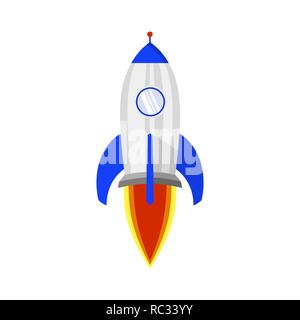 Colored rocket ship icon in flat design. Simple spaceship icon isolated on white background. Vector illustration. Stock Vector