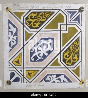 Catalan Modernism. Original desing of tile for the decoration of the Guell Palace.  Artist Antoni Gaudi (1852-1926). Stock Photo