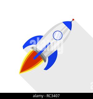 Colored rocket ship icon in flat design. Simple spaceship icon isolated on white background. Vector illustration. Stock Vector