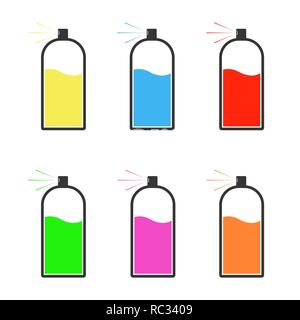 Set of colored spray paint icons. Vector illustration. Spray paint icons on white background. Stock Vector