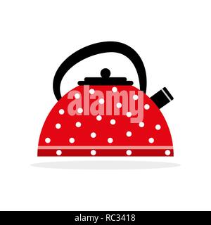 Red kettle icon in flat design. Vector illustration. Simple cartoon kettle isolated Stock Vector