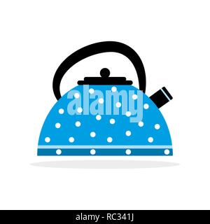 Blue kettle icon in flat design. Vector illustration. Simple cartoon kettle isolated Stock Vector