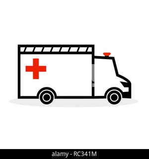 Ambulance car icon in flat design. Vector illustration. Ambulance car isolated Stock Vector