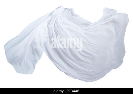Abstract white flying fabric isolated on white background Stock Photo