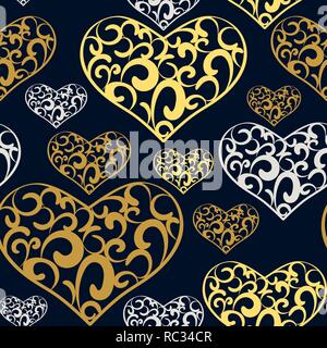 Seamless abstract pattern heart on dark background. Vector illustration suitable for valentines day design, wedding design, birthday. Stock Vector