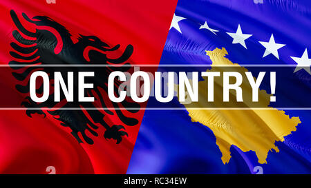 Albania and Kosovo flags. Waving flag design,3D rendering. Albania