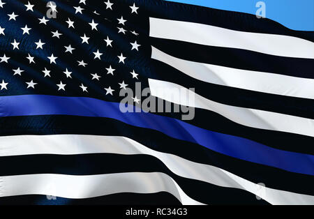 American police flag. Thin blue line flag law enforcement symbol. American  Flag with Thin Blue Line. Grunge Aged Background. Monochrome gamut. Black a  Stock Photo - Alamy