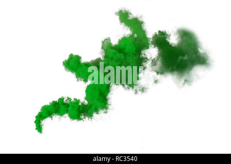 Green smoke bomb isolated on white background Stock Photo